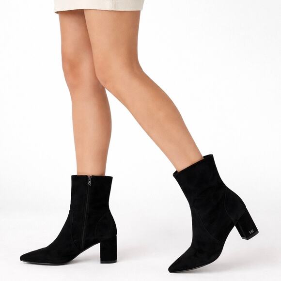 Stuart Weitzman Renegade Suede Block Heel Ankle Boots Black Size 11